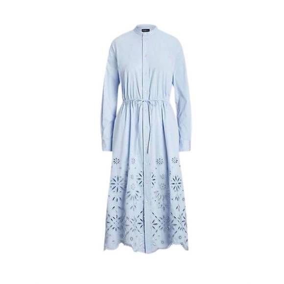NEW POLO RALPH LAUREN laser cut out dress in light blue - Picture 2 of 3